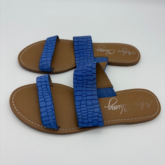 Arturo Chiang Blue Reptile Slide On Flat Sandals; Size 8.5; Heel Rise 0.25" - Picture 4 of 10